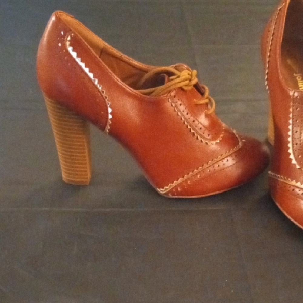 JoliMall Reddish Brown Brogue Oxford Heels 7 Dark Academia Twee - Picture 14 of 16